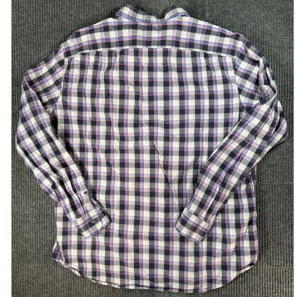 Banana Republic Slim Fit Plaid Button Down Shirt Mens XL Navy Pink Long Sleeve